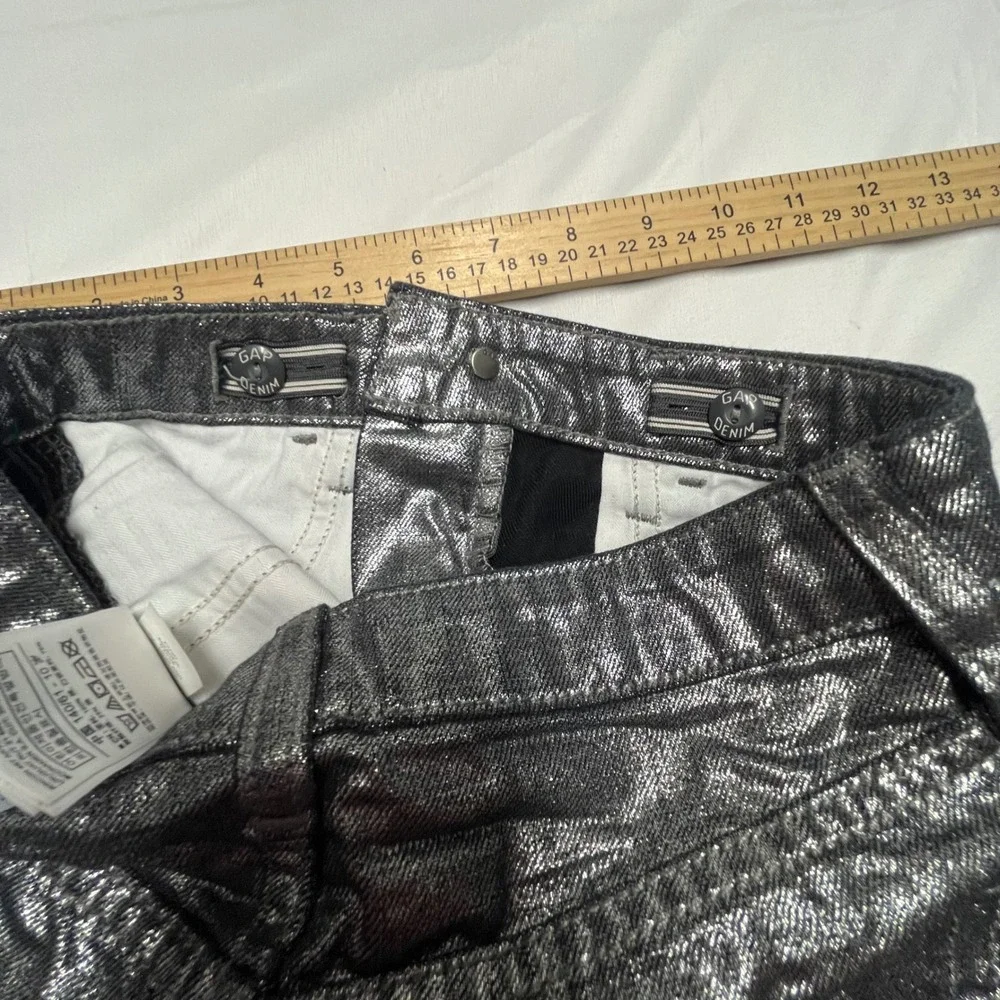 Gap Kids Metallic Silver Denim Mini Skirt Size 10 Adjustable Waist